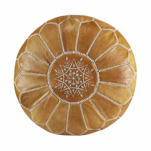 Pouf Marocain Beige en Cuir Naturel