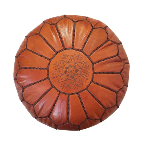 Pouf Marocain Marron en Cuir Naturel