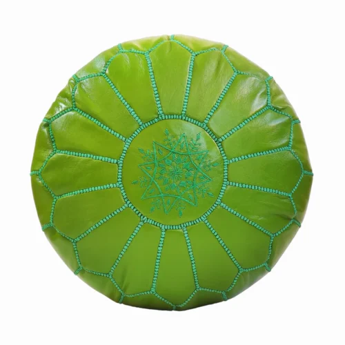 Pouf marocain en cuir vert anis