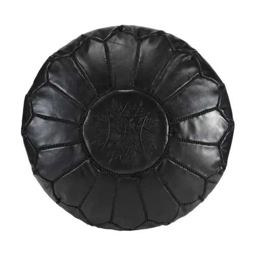 Pouf marocain en cuir noir